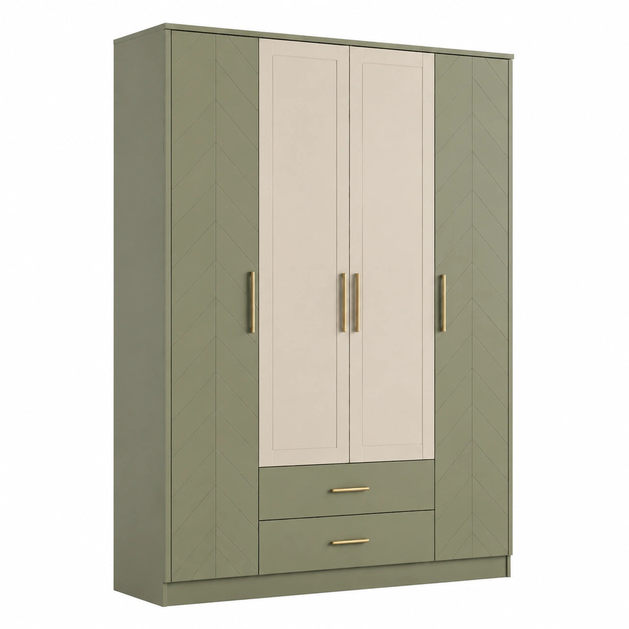 Armario de 3 puertas de madera aglomerada verde y beige con cajones