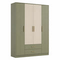 Armario de 3 puertas de madera aglomerada verde y beige con cajones