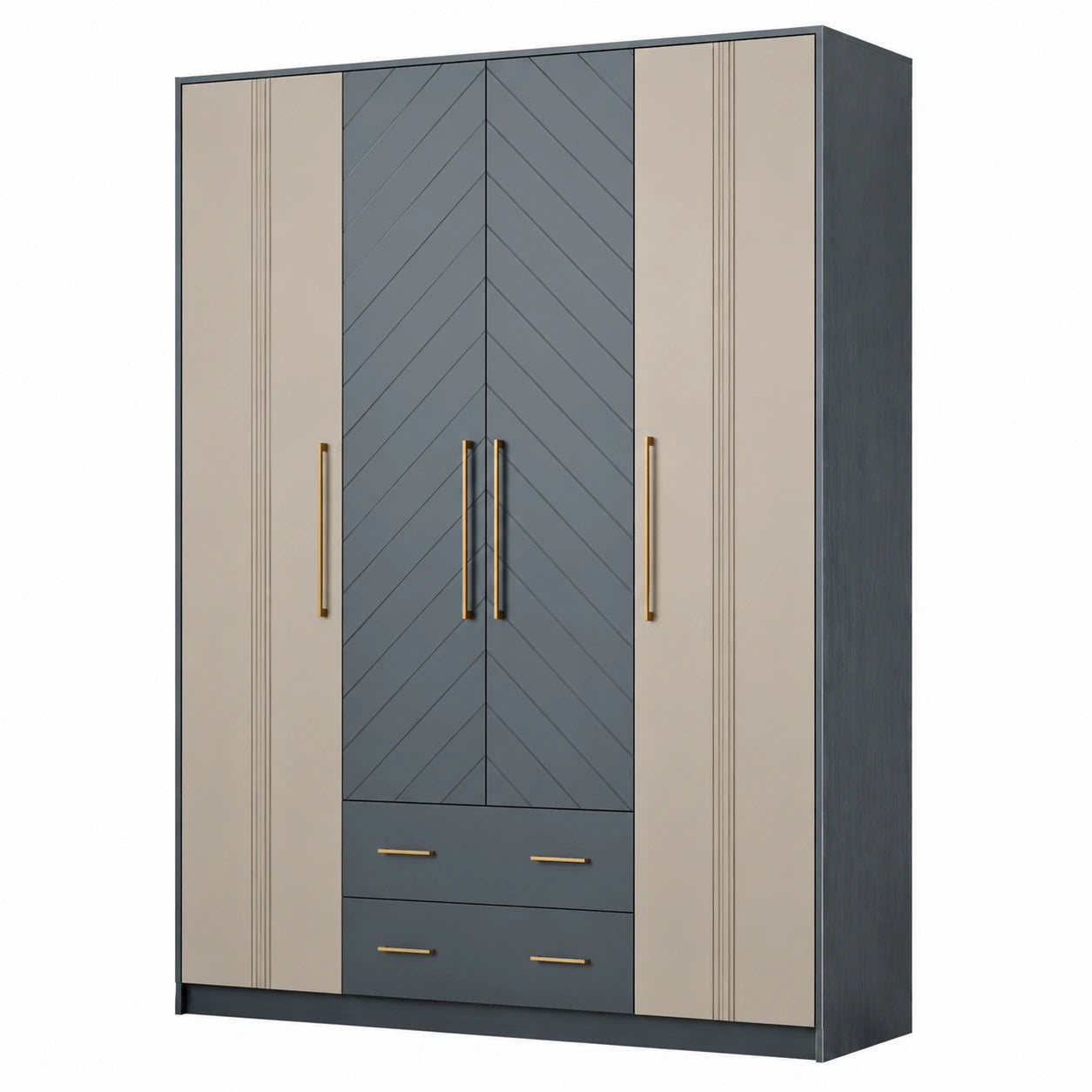 Armario de Madera y MDF con 4 Puertas y 2 Cajones Beige