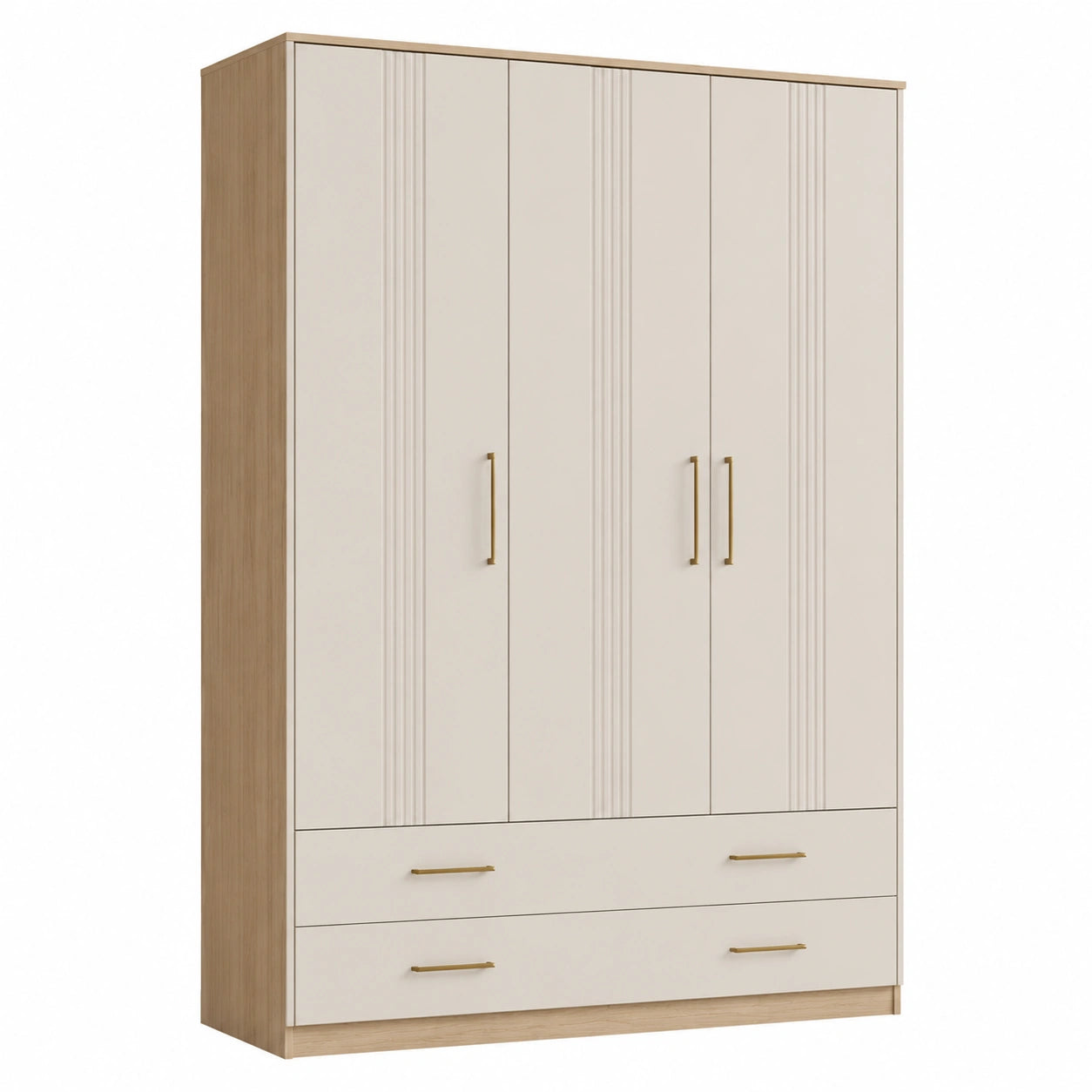 Armario de Madera con 3 Puertas y 2 Cajones Roble Claro