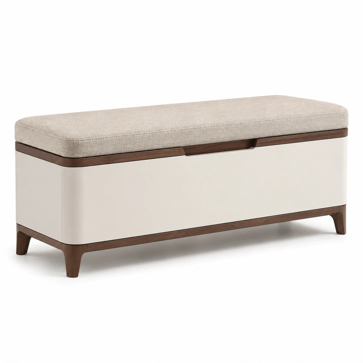 Banco de almacenamiento de madera con cojín beige y verde oliva